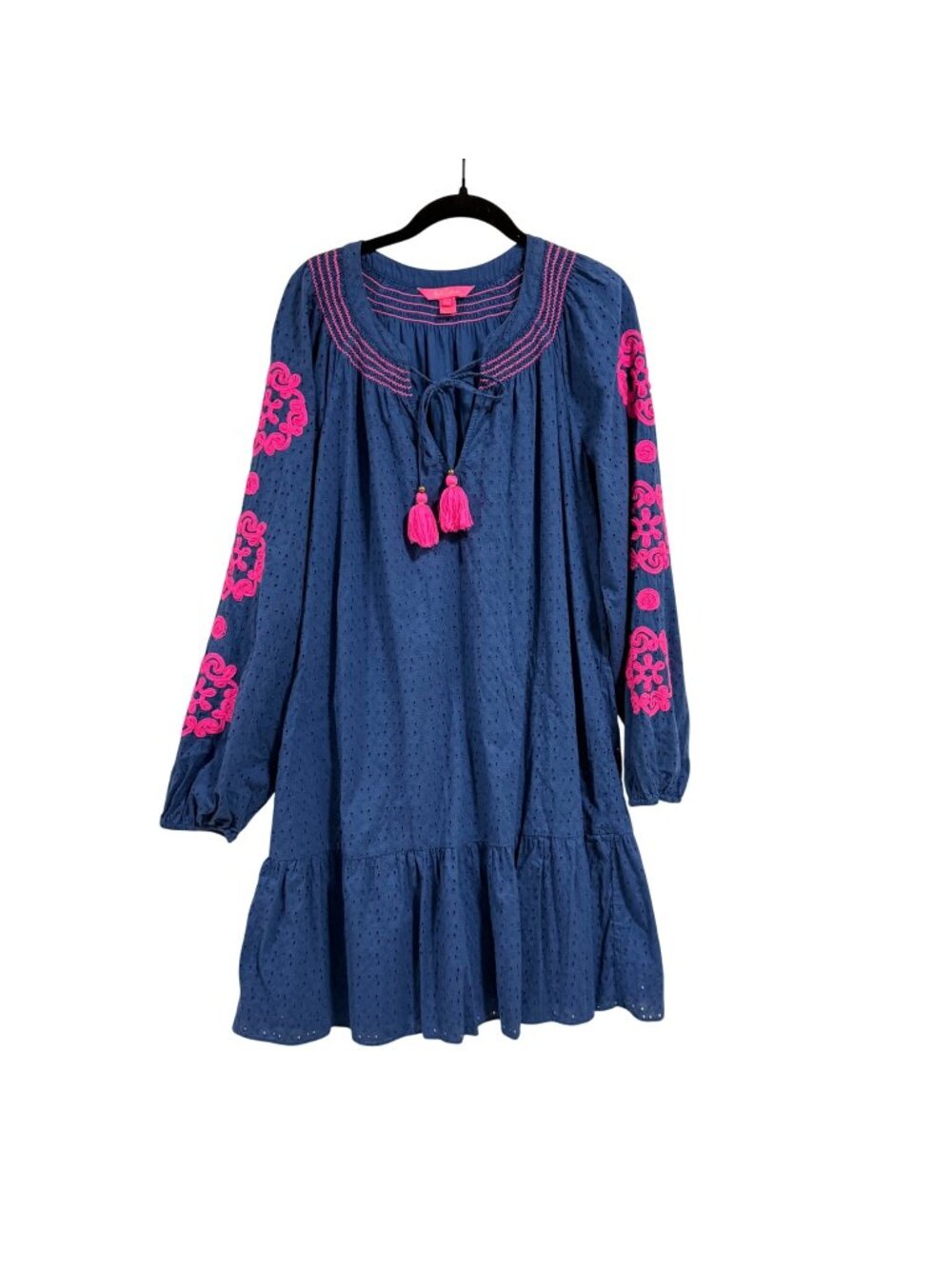 Lilly Pulitzer Lucee Dress Oyster Bay Navy Bayside Eyelet Size XL
